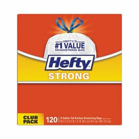 REYNOLDS Hefty, STRONG TALL KITCHEN DRAWSTRING BAGS, 13 GAL, 0.9 MIL, 34in X 48in, WHITE, 90PK E84574